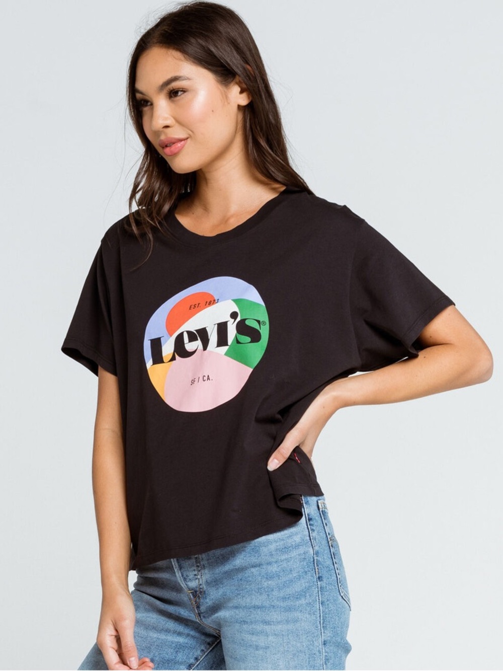 Levi's Black Graphic Crop Tee Rainbow Logo